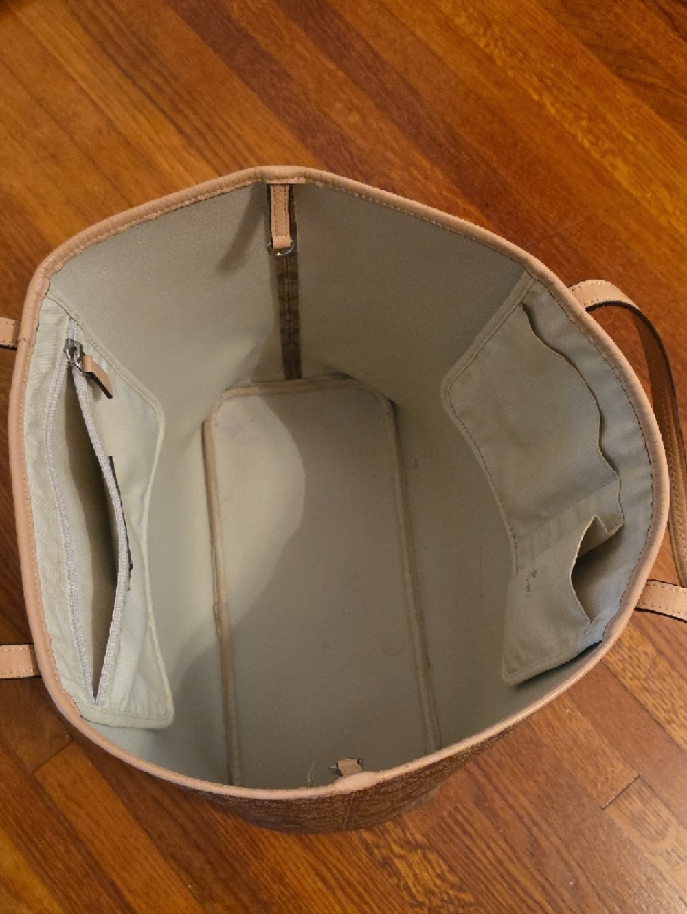 Coach Brown Signature Canvas Tote with Tan Trim and Straps - Picture 4 of 5